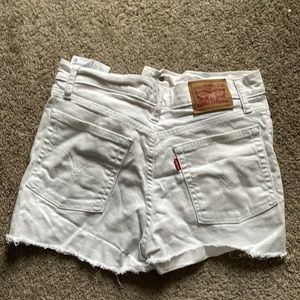 Levis High Rise White Jean Shorts